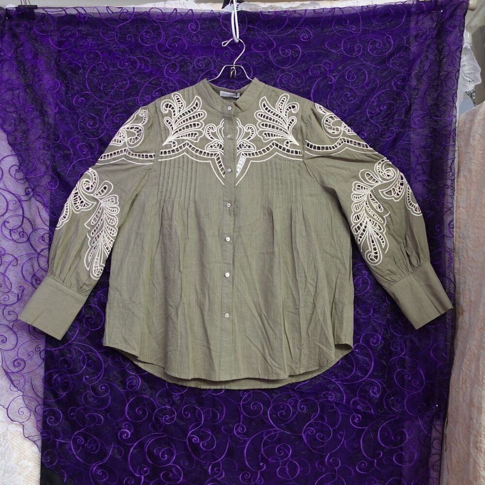 Galita Womens Size Large Blouse Cut Out Tribal Aztec Western Mock Neck Button Up